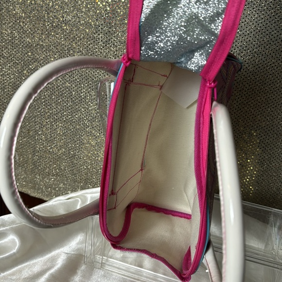 Barbie small glitter bowler bag purse clear pocket double zip top handbag - Picture 10 of 10